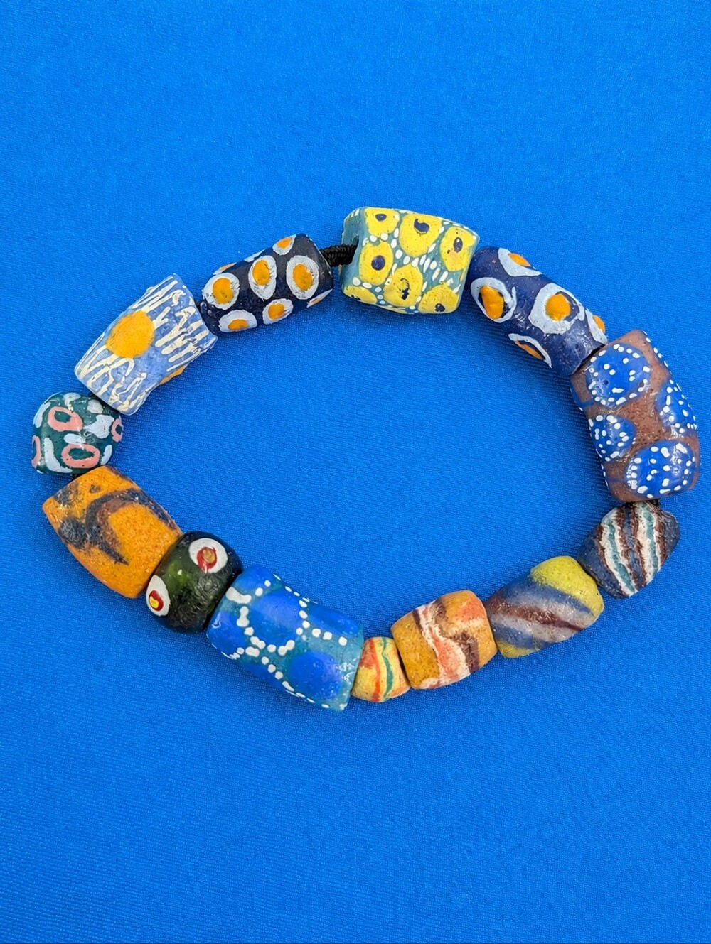 Colorful Patterned Beaded Stretch Chunky Artisan Bracelet Tribal Maximilist Boho